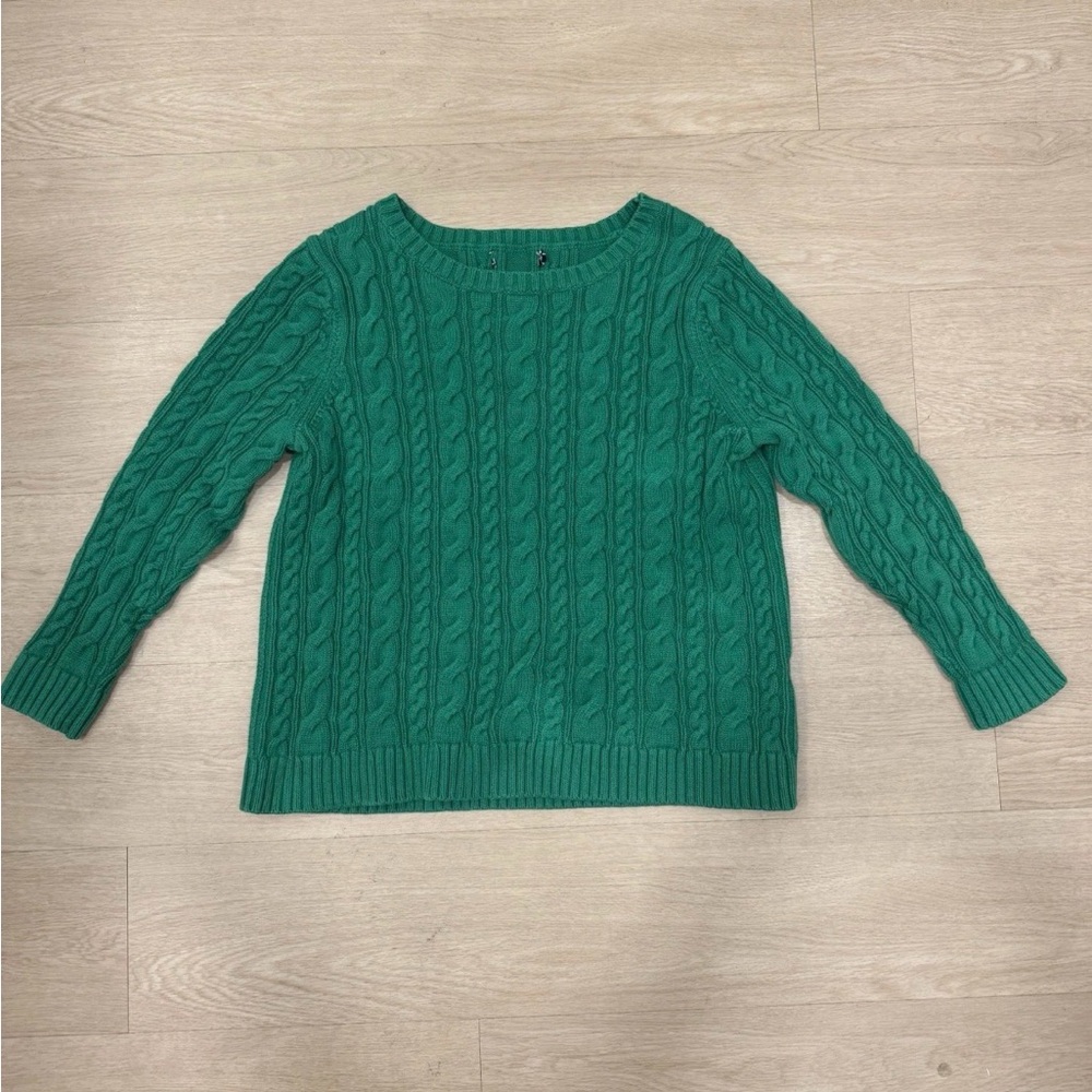 Vintage Lands End Green Cable Knit Sweater
